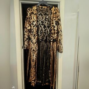 Women's Sequin Cardigan Duster Dress Glitter Sparkle Open Front Sz 5